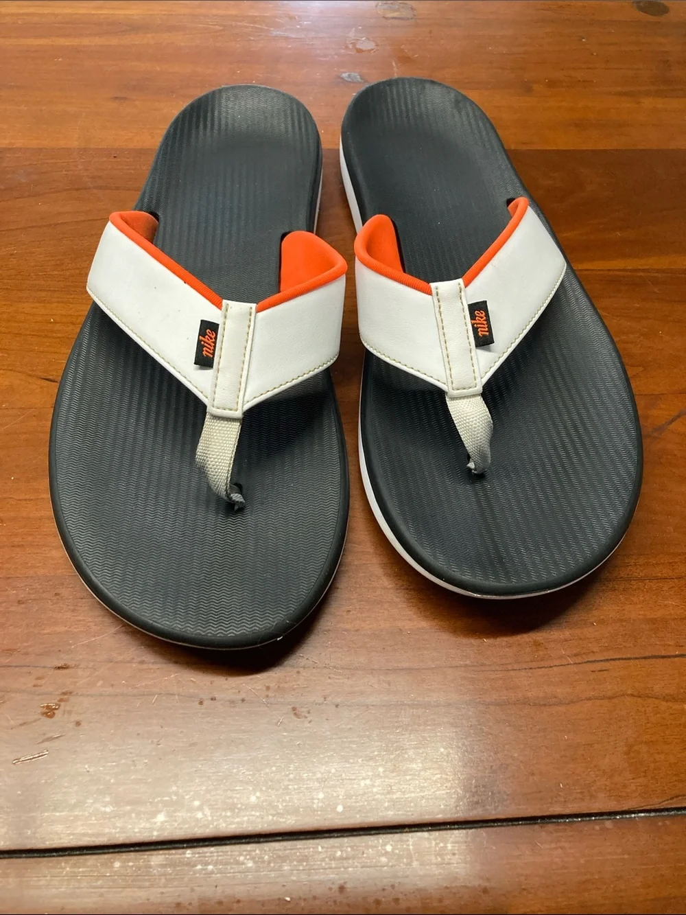 Nike Men's Thong Sandals Black White Orange Logo Slip On Size US 12 AO3621-01